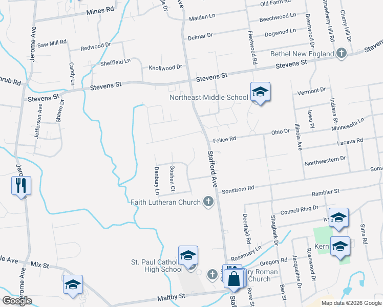 map of restaurants, bars, coffee shops, grocery stores, and more near 20 Windham Road in Bristol