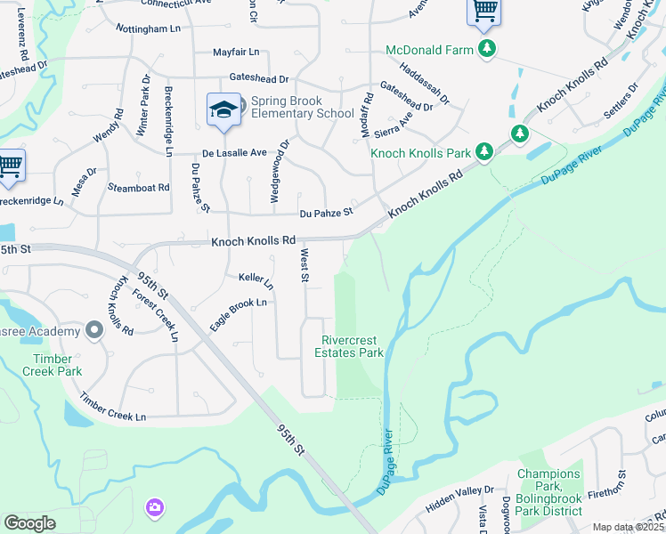 map of restaurants, bars, coffee shops, grocery stores, and more near 27W141 Knoch Knolls Road in Naperville