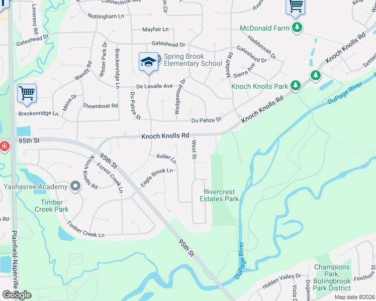 map of restaurants, bars, coffee shops, grocery stores, and more near 193 Knoch Knolls Road in Naperville