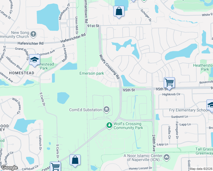 map of restaurants, bars, coffee shops, grocery stores, and more near 2946 Madison Drive in Naperville