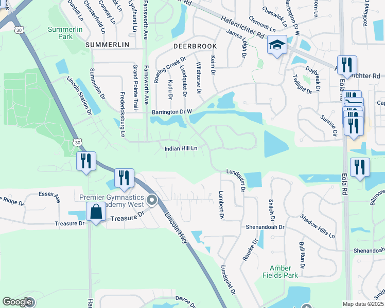 map of restaurants, bars, coffee shops, grocery stores, and more near 1908 Indian Hill Lane in Aurora