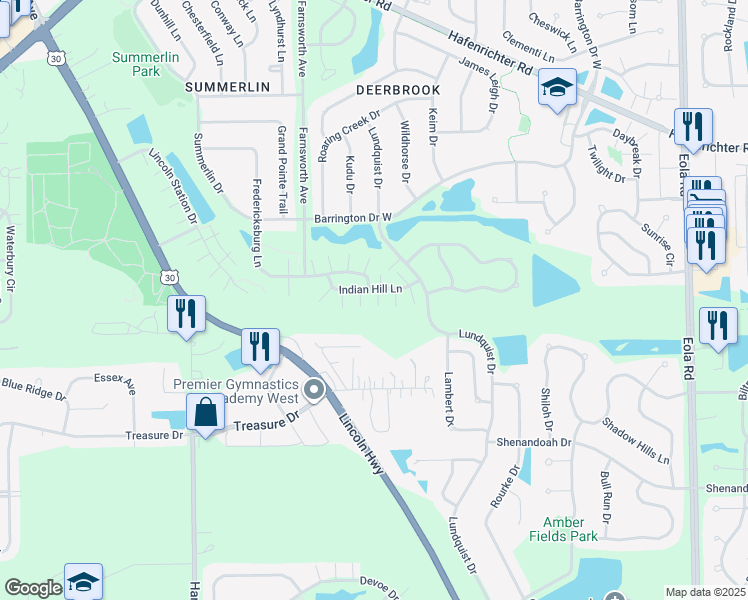 map of restaurants, bars, coffee shops, grocery stores, and more near 1908 Indian Hill Lane in Aurora