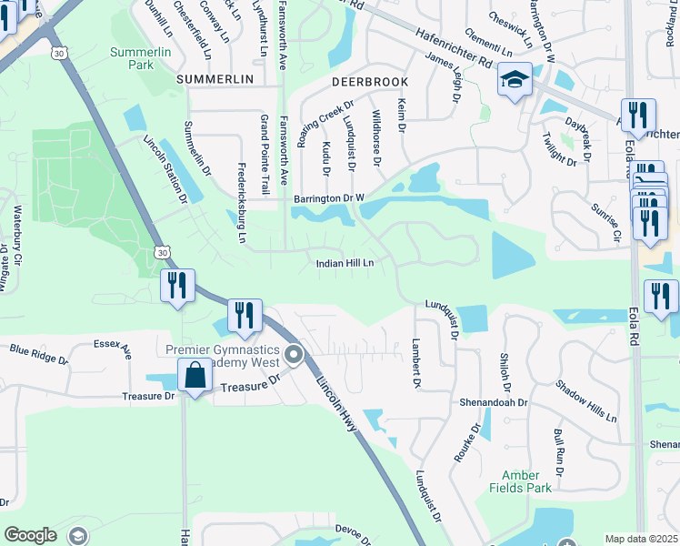 map of restaurants, bars, coffee shops, grocery stores, and more near 1908 Indian Hill Lane in Aurora
