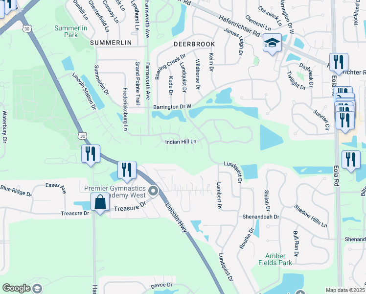 map of restaurants, bars, coffee shops, grocery stores, and more near 1875 Indian Hill Lane in Aurora