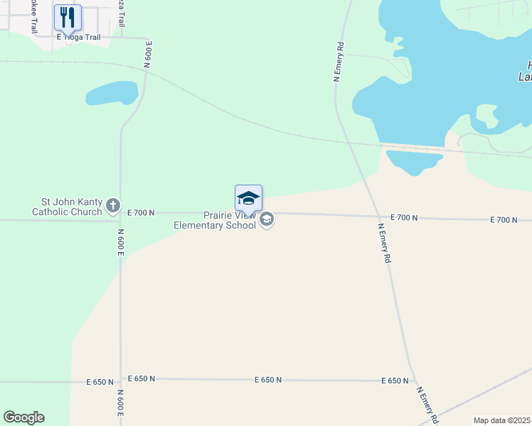 map of restaurants, bars, coffee shops, grocery stores, and more near 6434 East 700 North in Rolling Prairie