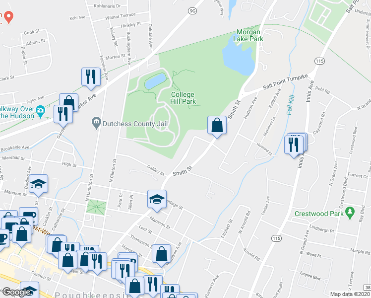 map of restaurants, bars, coffee shops, grocery stores, and more near 26 Du Bois Avenue in Poughkeepsie