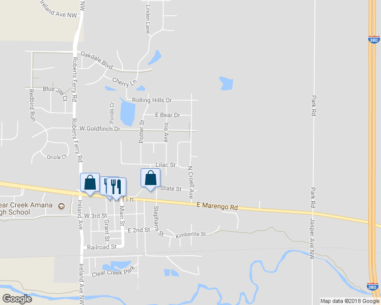 map of restaurants, bars, coffee shops, grocery stores, and more near North Croell Avenue in Tiffin