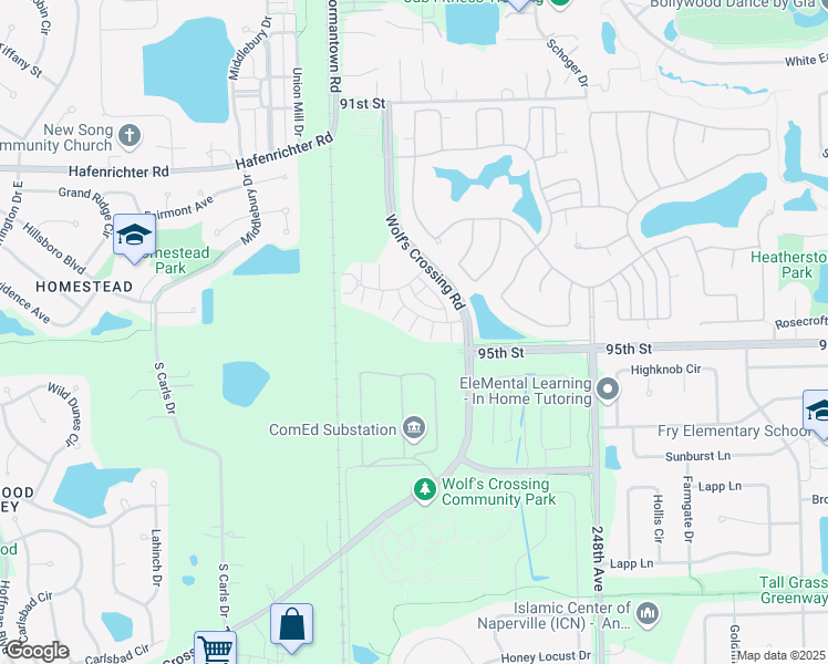 map of restaurants, bars, coffee shops, grocery stores, and more near 2946 Madison Drive in Naperville