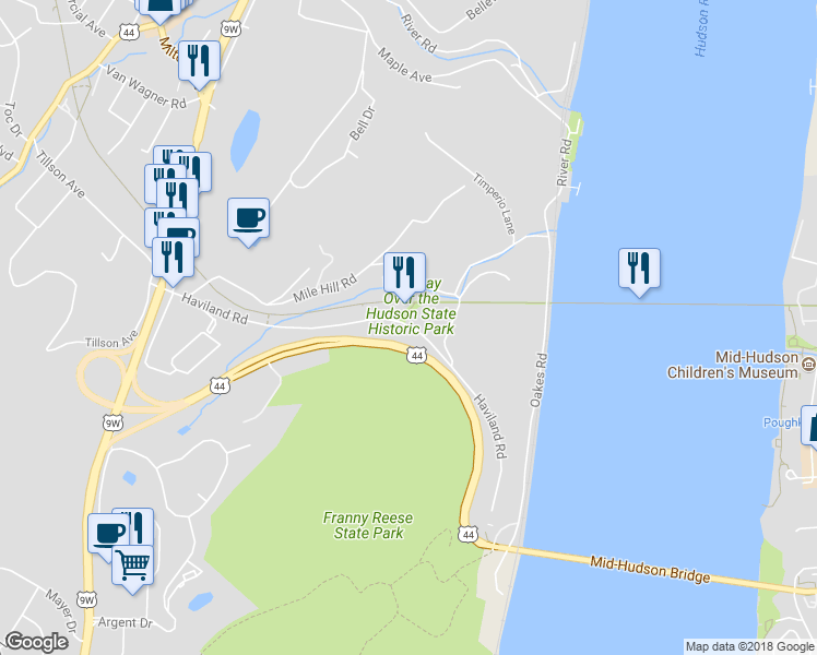 map of restaurants, bars, coffee shops, grocery stores, and more near 57 Haviland Road in Highland