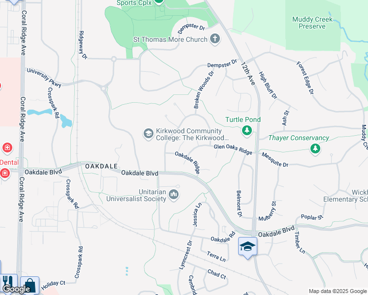 map of restaurants, bars, coffee shops, grocery stores, and more near 2217 Harvest Circle in Coralville