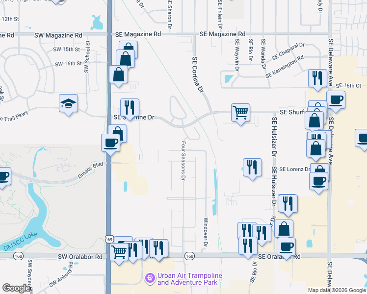 map of restaurants, bars, coffee shops, grocery stores, and more near 329 Green Park Circle in Ankeny