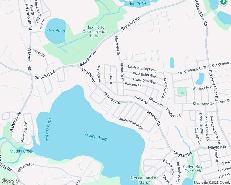 map of restaurants, bars, coffee shops, grocery stores, and more near 153 Bayridge Drive in Dennis