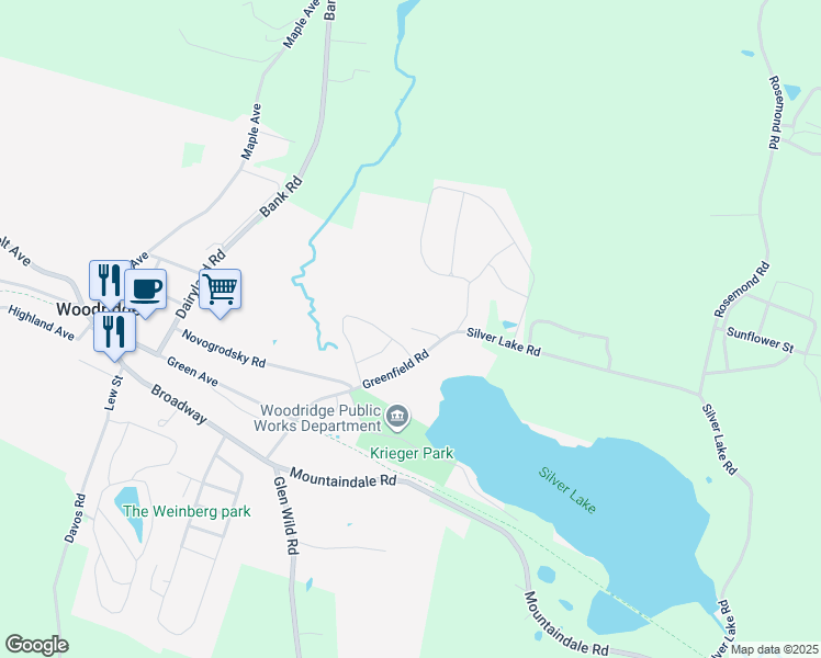 map of restaurants, bars, coffee shops, grocery stores, and more near 10 Belle Harbor Drive in Woodridge