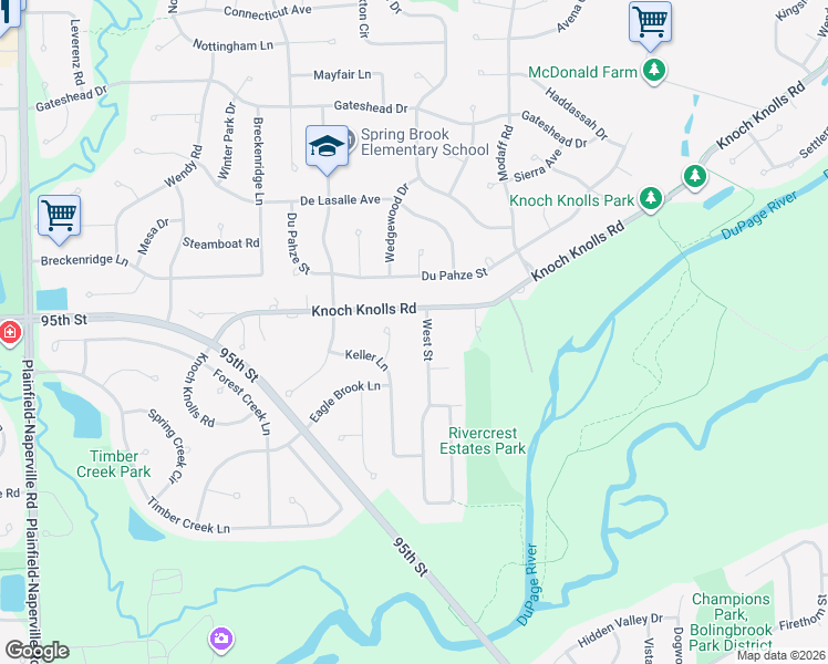 map of restaurants, bars, coffee shops, grocery stores, and more near 193 Knoch Knolls Road in Naperville