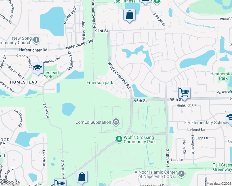 map of restaurants, bars, coffee shops, grocery stores, and more near 2946 Madison Drive in Naperville