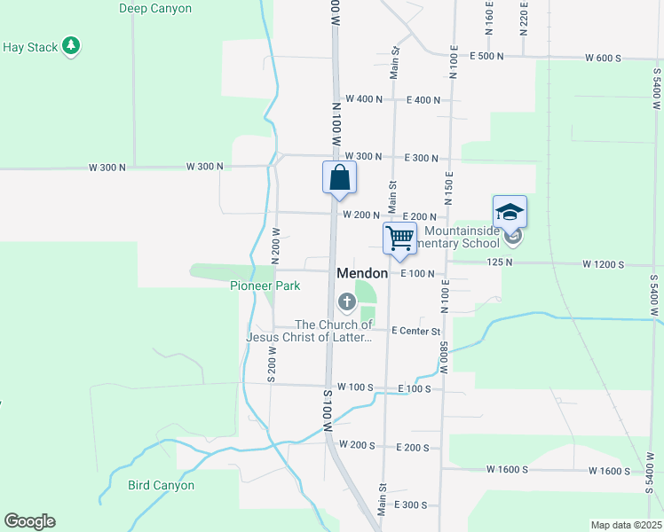 map of restaurants, bars, coffee shops, grocery stores, and more near 115 North 100 West in Mendon