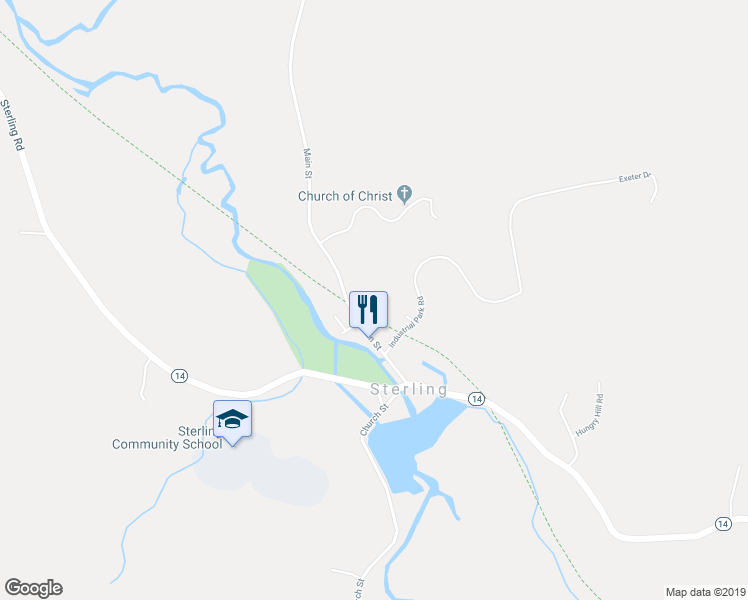 map of restaurants, bars, coffee shops, grocery stores, and more near 27 Industrial Park Road in Sterling