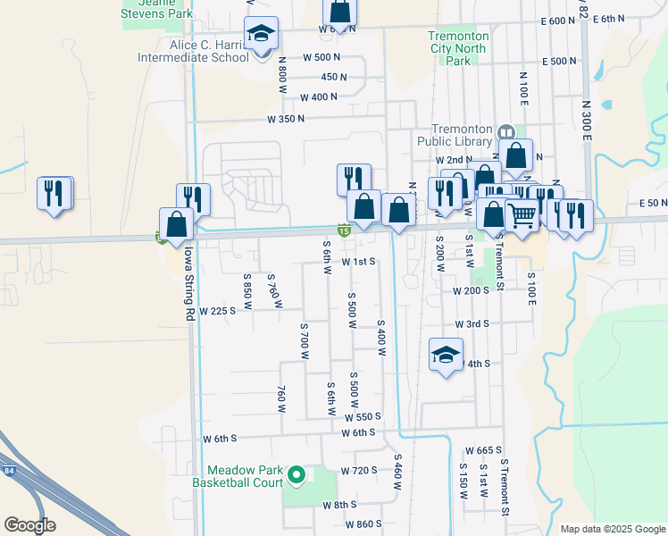 map of restaurants, bars, coffee shops, grocery stores, and more near 105 South 600 West in Tremonton