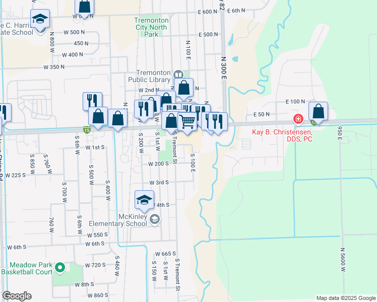 map of restaurants, bars, coffee shops, grocery stores, and more near 128 South 100 East in Tremonton
