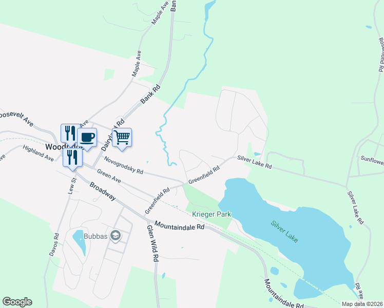 map of restaurants, bars, coffee shops, grocery stores, and more near 26 Diane Boulevard in Woodridge