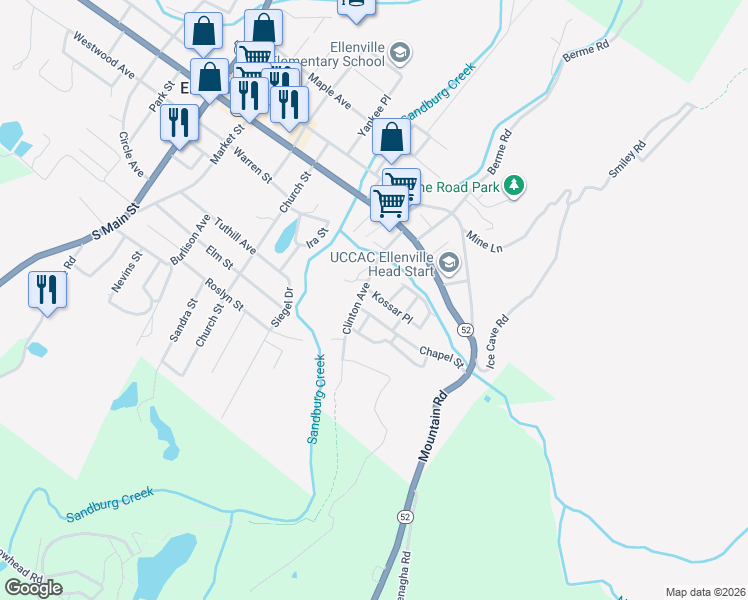 map of restaurants, bars, coffee shops, grocery stores, and more near 5 Inwood Street in Ellenville