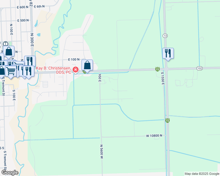 map of restaurants, bars, coffee shops, grocery stores, and more near 1091 180 North in Tremonton