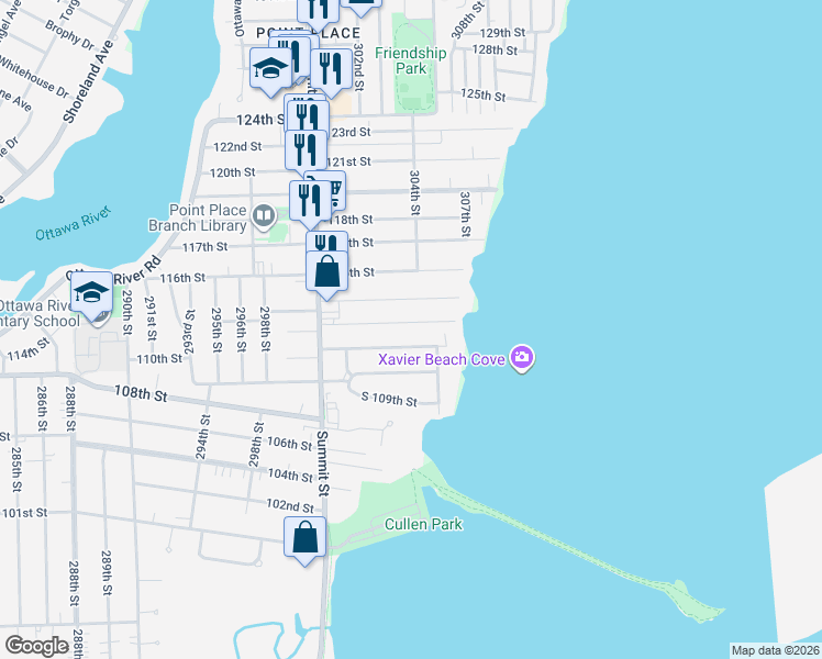 map of restaurants, bars, coffee shops, grocery stores, and more near 2933 113th Street in Toledo