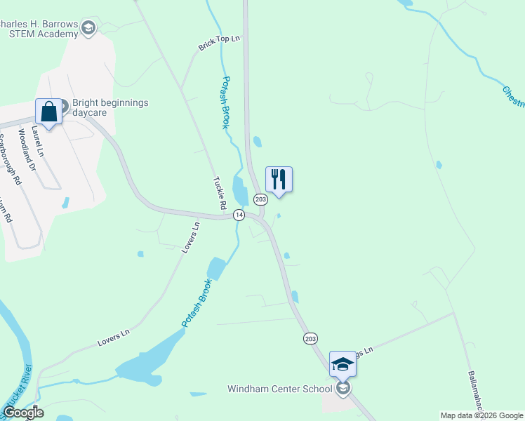 map of restaurants, bars, coffee shops, grocery stores, and more near 0 North Windham Road in Windham