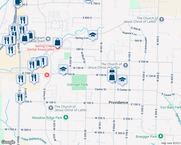 map of restaurants, bars, coffee shops, grocery stores, and more near 173 100 North in Providence