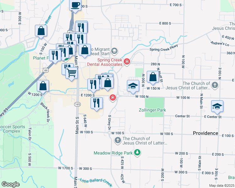 map of restaurants, bars, coffee shops, grocery stores, and more near 121 North Gateway Drive in Providence