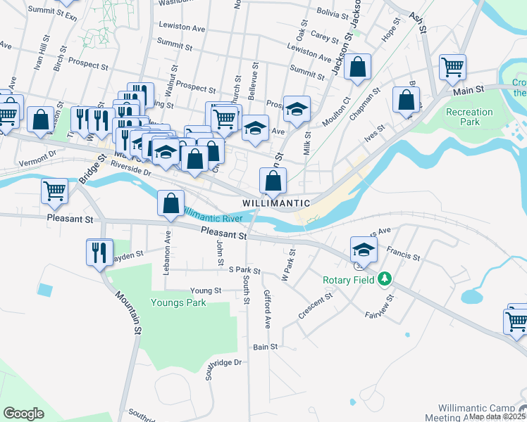 map of restaurants, bars, coffee shops, grocery stores, and more near in Windham