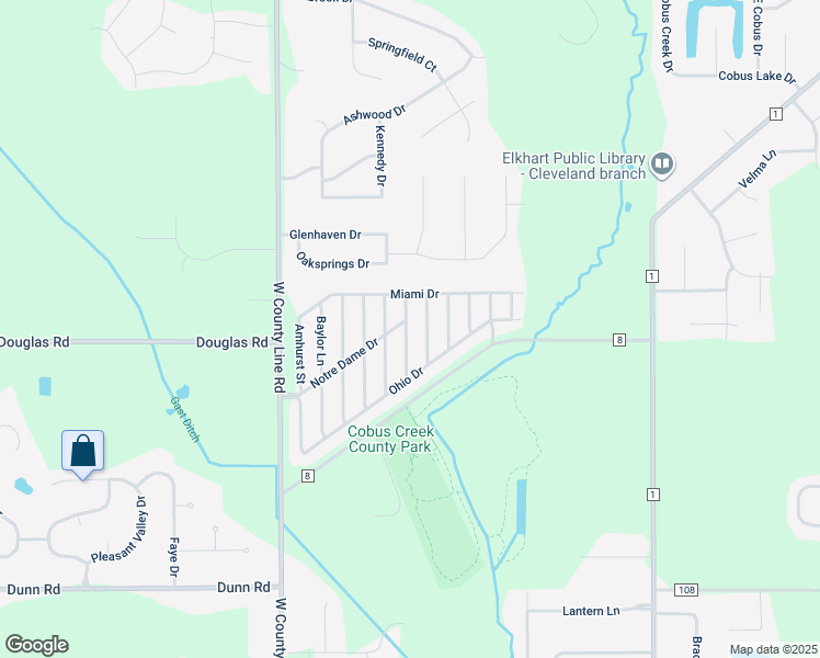 map of restaurants, bars, coffee shops, grocery stores, and more near Georgetown Street in Elkhart