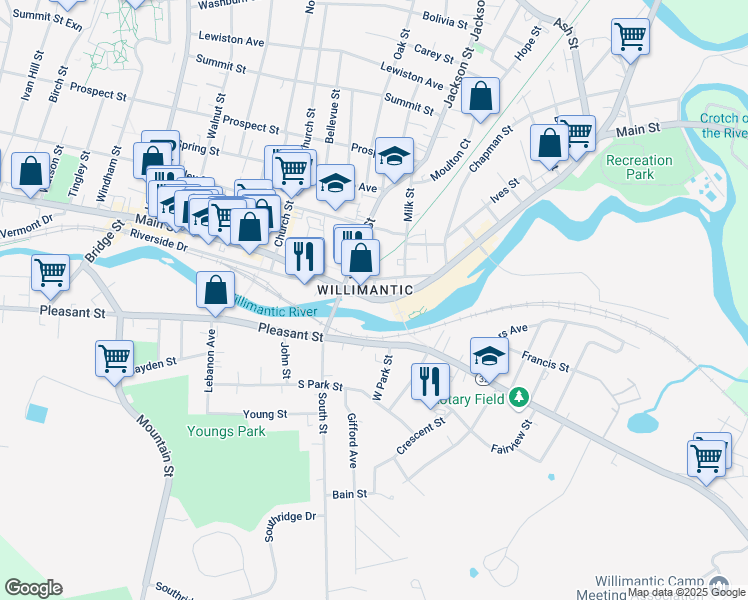 map of restaurants, bars, coffee shops, grocery stores, and more near 478 Main Street in Windham