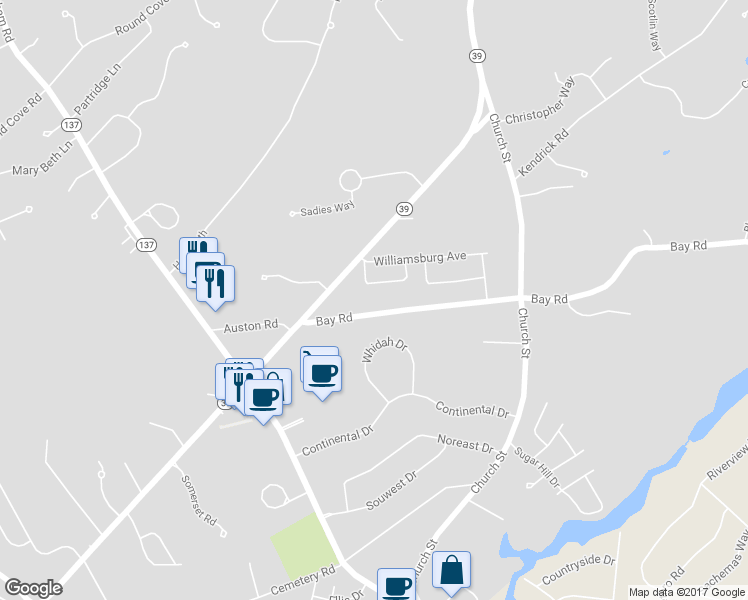 map of restaurants, bars, coffee shops, grocery stores, and more near 38 Bay Road in Harwich