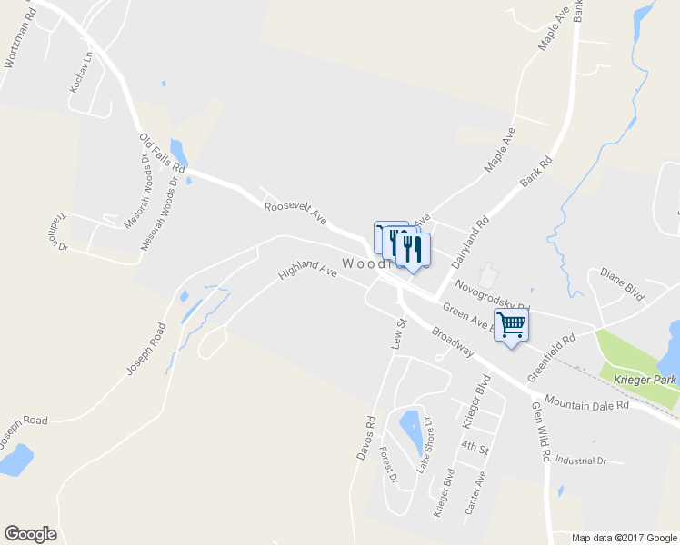 map of restaurants, bars, coffee shops, grocery stores, and more near 64 Highland Avenue in Woodridge