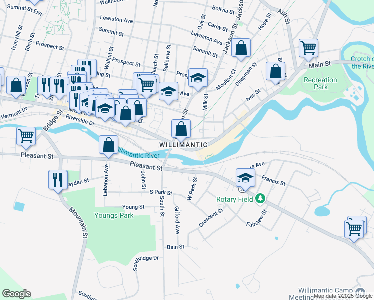 map of restaurants, bars, coffee shops, grocery stores, and more near 478 Main Street in Windham