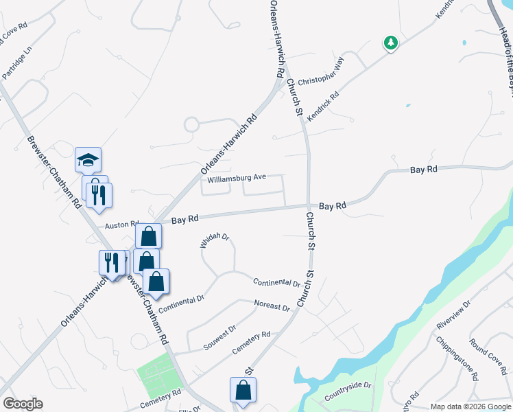 map of restaurants, bars, coffee shops, grocery stores, and more near 72 Bay Rd in Harwich