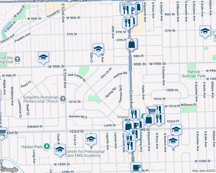 map of restaurants, bars, coffee shops, grocery stores, and more near 4941 Paxton Road in Oak Lawn
