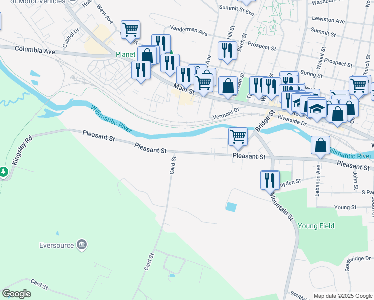 map of restaurants, bars, coffee shops, grocery stores, and more near 333 Pleasant Street in Windham