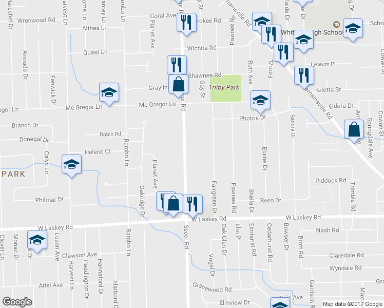 map of restaurants, bars, coffee shops, grocery stores, and more near 5216 Secor Rd in Toledo