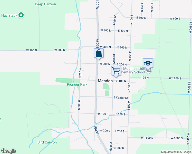 map of restaurants, bars, coffee shops, grocery stores, and more near 147 North 100 West in Mendon