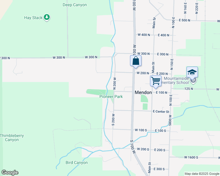 map of restaurants, bars, coffee shops, grocery stores, and more near 121 North 200 West in Mendon