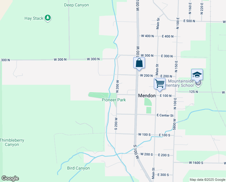map of restaurants, bars, coffee shops, grocery stores, and more near 121 North 200 West in Mendon