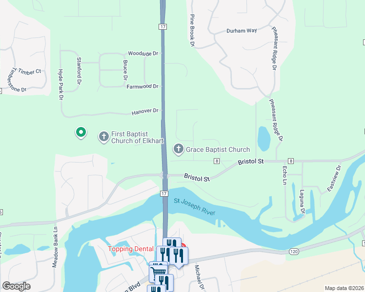 map of restaurants, bars, coffee shops, grocery stores, and more near 21898 Angeline Drive in Bristol