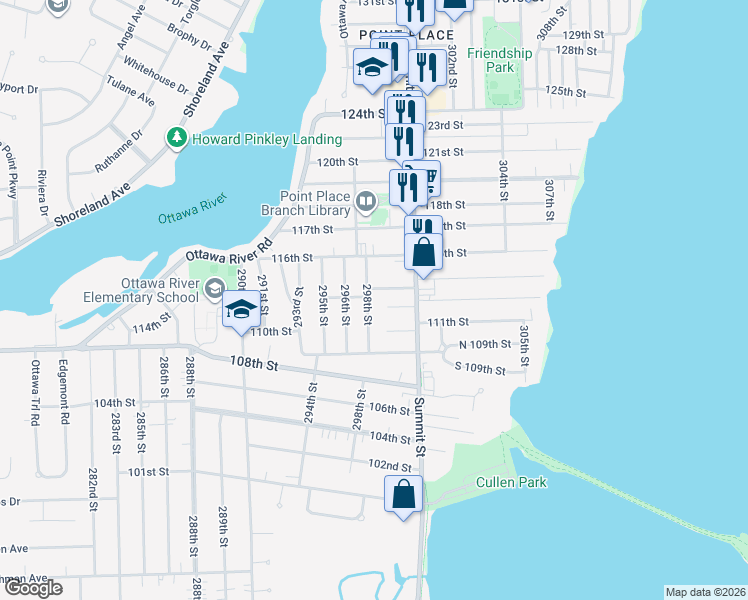 map of restaurants, bars, coffee shops, grocery stores, and more near 4824 298th St in Toledo