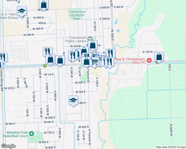 map of restaurants, bars, coffee shops, grocery stores, and more near 51 East 1st South in Tremonton
