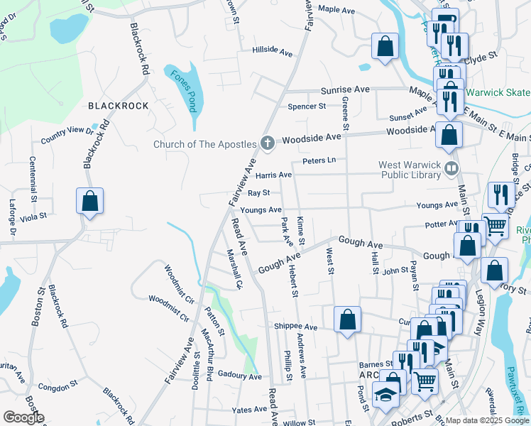 map of restaurants, bars, coffee shops, grocery stores, and more near 142 Youngs Avenue in Coventry