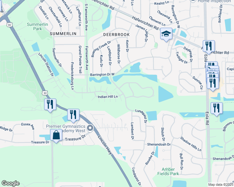 map of restaurants, bars, coffee shops, grocery stores, and more near 1946 Indian Hill Lane in Aurora