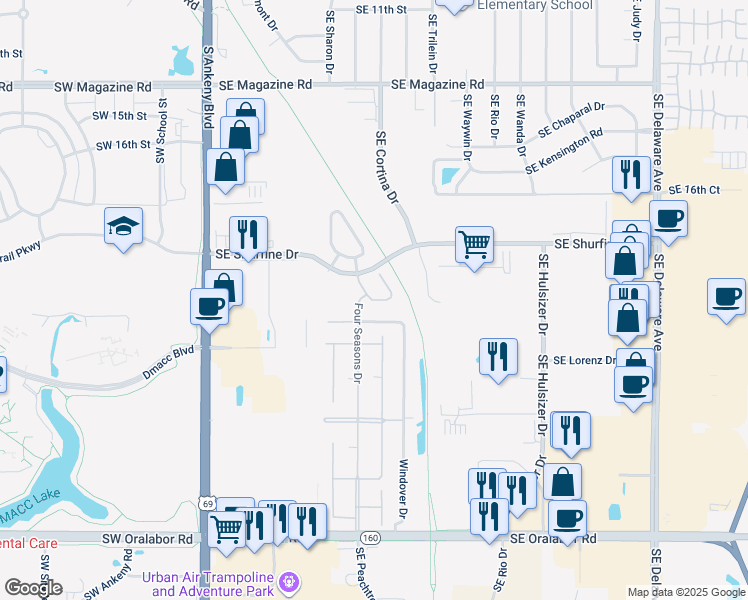 map of restaurants, bars, coffee shops, grocery stores, and more near 1823 Green Park Circle in Ankeny