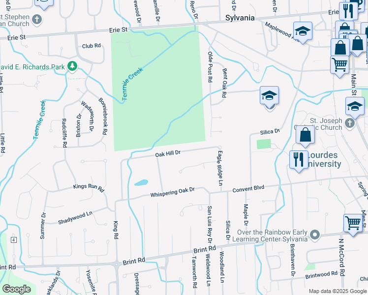 map of restaurants, bars, coffee shops, grocery stores, and more near 7234 Oak Hill Drive in Sylvania